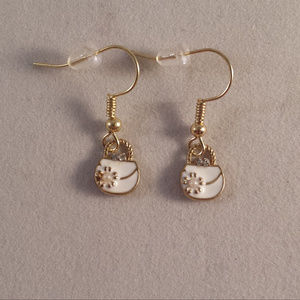 Gold Plated Pearl Crystal Purse Handbag Dangle Earrings Hypoallergenic Gift